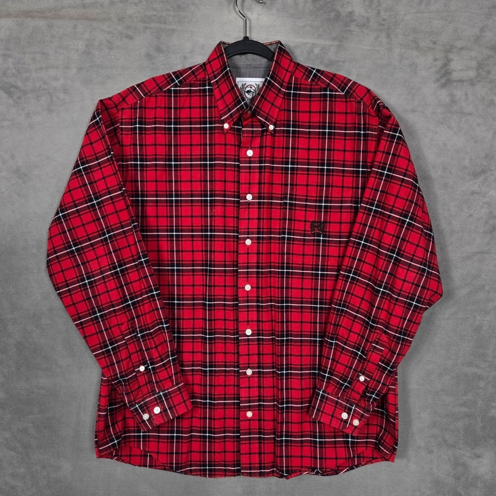 Cinch Shirt Men Medium oversized‎  Red Black Plaid Long Sleeve Western
